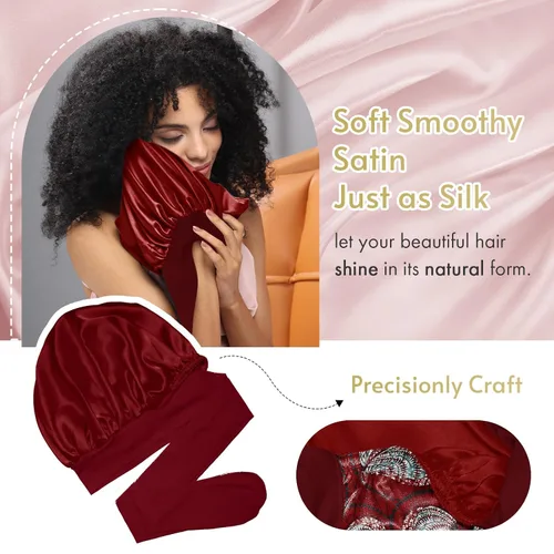 Vista 5 de BONNET QUEEN - Gorro de satén de seda para dormir de doble capa reversible para mujeres, gorro de cabello para dormir por la noche para cabello
