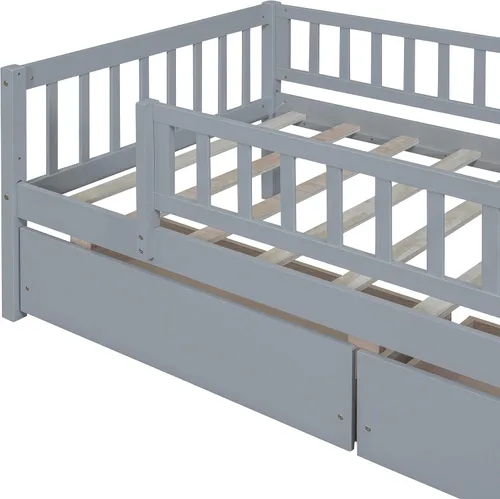 Vista 6 de Bellemave Marco de cama individual con rieles para niños, marco de cama individual con cajones para niños/niñas/adultos, color gris