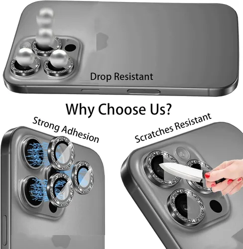 Vista 3 de Protector de lente de cámara compatible con iPhone 15 Plus y iPhone 15 (paquete de 4, 2 juegos), con purpurina brillante, funda de cámara