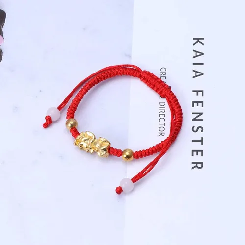 Vista 2 de Tebatu Pulsera de cuerda roja de la cábala del oro de Pi Xiu del Feng Shui chino Protección contra el mal de ojo