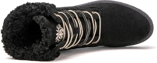 Vista 6 de GLOBALWIN Botas de tobillo acolchadas para mujer, botas de combate de moda, con cordones, tacón bajo, botines de piel cálida para mujer