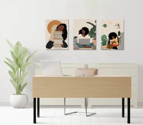 Vista 3 de Arte de pared bohemio afroamericano, decoración de pared de mujer negra, impresión en lienzo de niña negra, arte de lectura para mujer, decoración