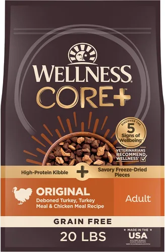 Vista 16 de Wellness CORE+ Alimento seco para perros adultos con trozos liofilizados, croquetas sin granos, natural, alto en proteínas, sin pollo, pescado