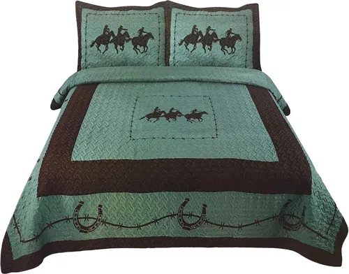 Vista 2 de Western Peak Texas Star Horse - Juego de colcha de 3 piezas estilo occidental (herradura turquesa, Queen)
