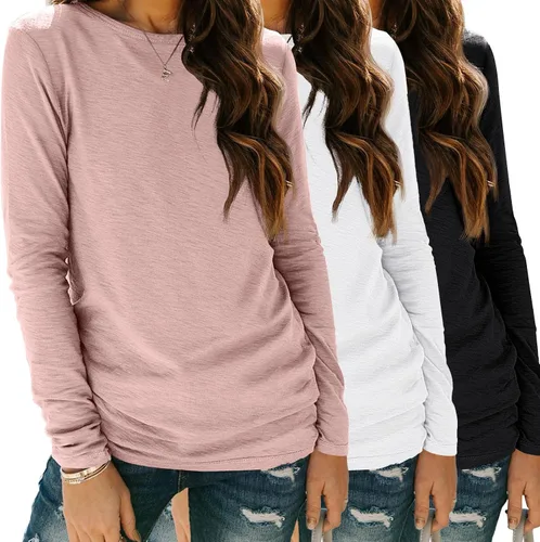 Vista 17 de SUNBS Paquete de 3 camisas de manga larga para mujer, ajuste holgado, ropa de otoño, ropa de moda 2025, camisetas básicas de entrenamiento, trajes