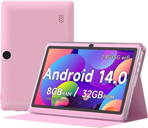 Vista 9 de Andriod Tablet de 7 pulgadas con funda protectora, RAM 8 GB (3 GB+5 GB expandir) ROM 32 GB 1TB Expand, IPS 1024 * 600 Bluetooth, 2.4G+5G WiFi, GMS