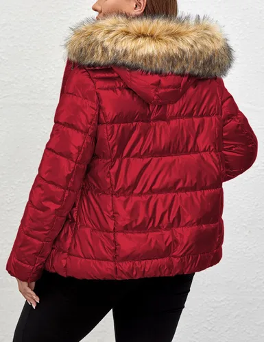 Vista 2 de Geschallino Abrigo de invierno reversible para mujer, resistente al agua, largo, cálido, acolchado, burbujas con capucha (1X-5X)