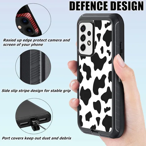 Vista 3 de Funda compatible con Samsung Galaxy A53 5G para mujeres y niñas, diseño de vaca, funda de lujo A53 5G con protector de pantalla, resistente a prueba