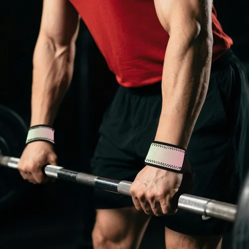Vista 7 de Green Pink Gradient Fitness Lifting Straps 26" Power Workouts Wrist Straps for Weightlifting, Bodybuilding, Powerlifting, Strength Training