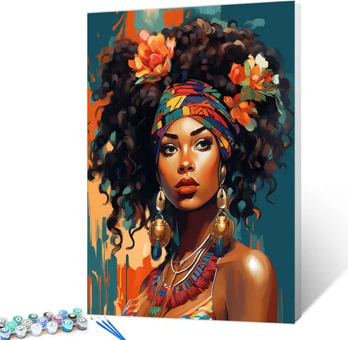 Vista 22 de Tucocoo Kit de pintura africana por números para niñas negras, lienzo de 16 x 20 pulgadas, pintura al óleo para niños, estudiantes, adultos