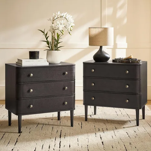 Vista 10 de HULALA HOME Mesa auxiliar moderna con estación de carga, mesa auxiliar de madera de 3 cajones con patas de madera maciza y patas ajustables, mesa