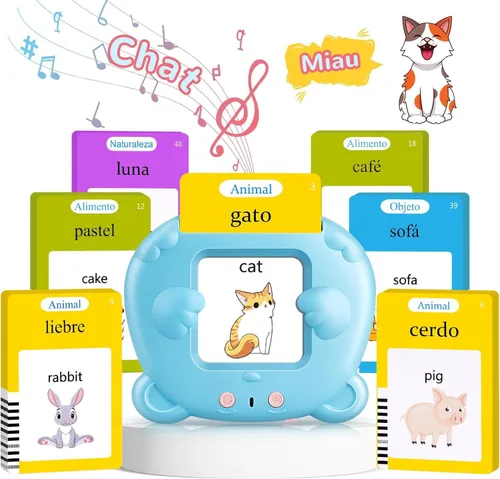 Vista 11 de Tarjetas didácticas parlantes para niños pequeños, juguetes Montessori de aprendizaje con 510 palabras visuales, discurso de bolsillo para niños Azul