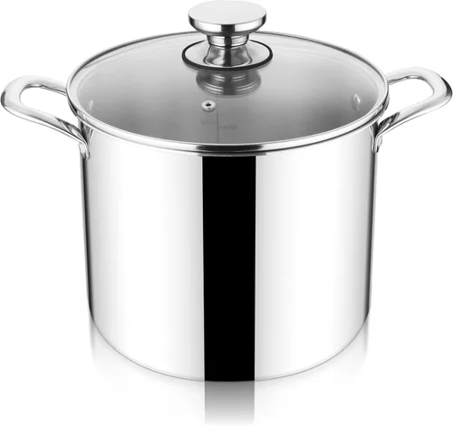 Vista 11 de Herogo Olla de acero inoxidable 18/10 de 12 cuartos de galón con tapa, olla grande y resistente compatible con cocinas eléctricas, de gas