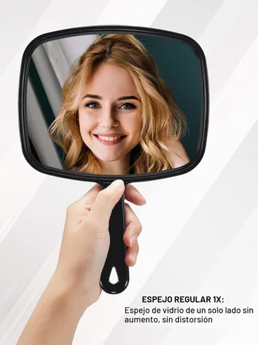 Vista 2 de MIRRORNOVA Espejo de mano de 9.3 pulgadas de largo x 6.7 pulgadas de ancho, espejo de mano con asa, negro
