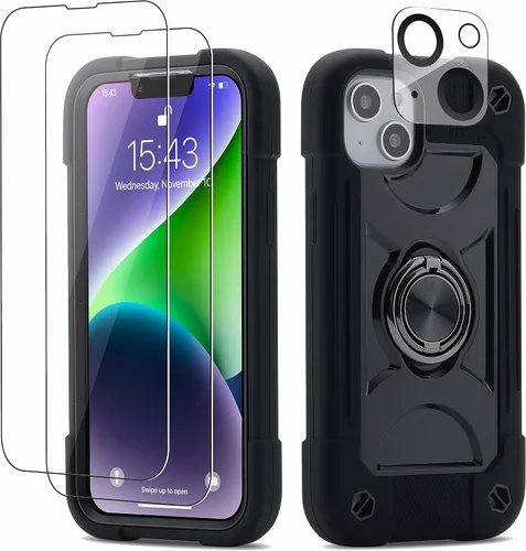Vista 9 de Funda para iPhone Se3/iPhone Se2, iPhone 6/6S, iPhone 7/iPhone 8 de 4.7 pulgadas con soporte de anillo, con 2 protectores de pantalla resistentes