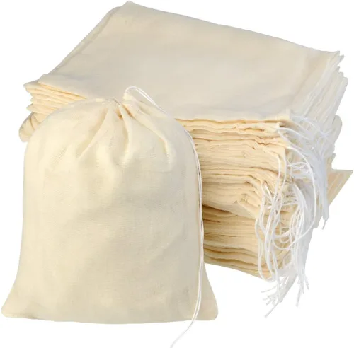 Vista 8 de Tayfremn 100 bolsas de algodón con cordón, bolsas de muselina reutilizables, bolsas de algodón natural con cordón, bolsas para productos a granel