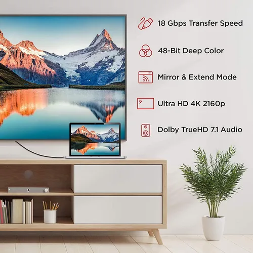 Vista 6 de Cable HDMI 2.0 4K de 1 pie por RitzGear. Cable de nailon trenzado de alta velocidad de 18 Gbps y conectores dorados - 4K