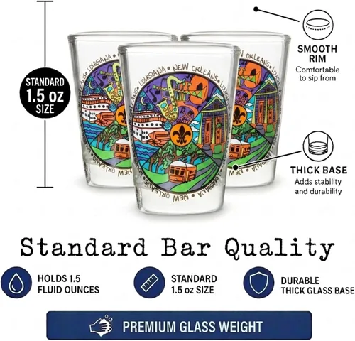 Vista 4 de Artisan Owl Vaso de chupito de recuerdo multicolor icónico de New Orleans Louisiana