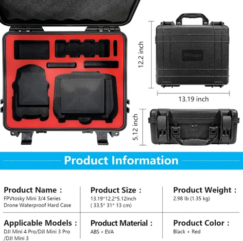 Vista 3 de FPVtosky Mini 4 Pro - Funda rígida para DJI Mini 4 Pro/Mini 3 Pro, funda impermeable para Mavic Mini 4 Pro con controlador DJI RC/DJI RC 2, funda