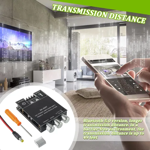 Vista 9 de Placa de amplificador Bluetooth de 50W+50W con control de agudos y graves, chips TPA3116D2, DC 9-24V, entradas BT y AUX, amplificador estéreo de 2.0