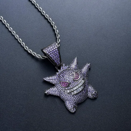 Vista 5 de KMASAL Jewelry Men Hip Hop Iced Out Bling CZ Diamond Vampire Mask & Bull Pendant 18K Gold and Silver Plated with 24 Inch Rope Chain