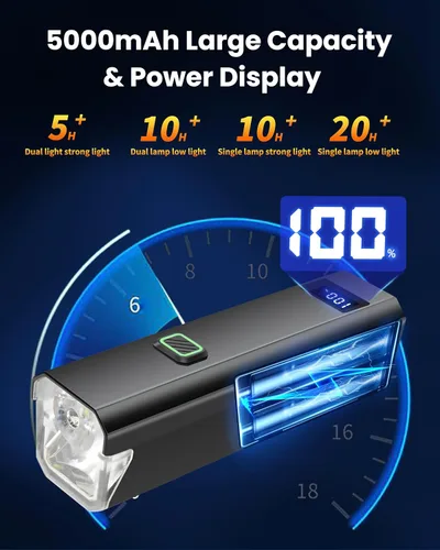 Vista 5 de DARKBEAM 6000LM - Faros delanteros de bicicleta USB C recargables, alto lumen súper brillante, juego de luces de bicicleta para conducción nocturna