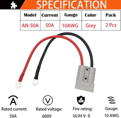 Vista 6 de CESFONJER 50A Conector de Conexión/Desconexión Rápida de Batería con Cable Conector de Batería de 10AWG y Anillo O, para Montacargas Eléctrico