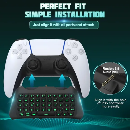 Vista 4 de TiMOVO Green Backlight Keyboard for PS5 Controller, Wireless Bluetooth Keypad Chatpad for Playstation 5 Controller, Mini Game Keyboard Built-in