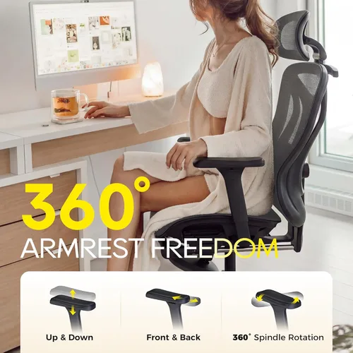 Vista 2 de CYKOV Silla de oficina ergonómica con reposapiés, soporte lumbar ajustable y reposacabezas, silla de computadora reclinable de malla de 90-160°