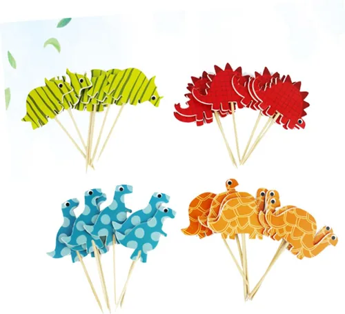 Vista 8 de Paper Dinosaur Cake Toppers Birthday Party Decorations 96pcs