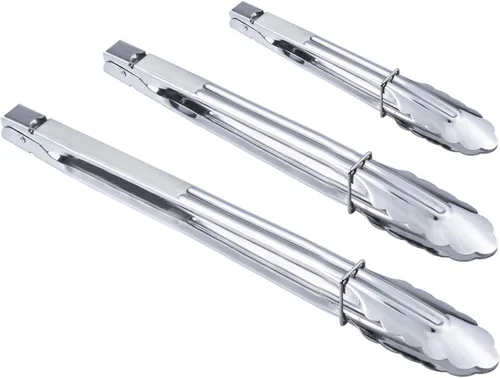 Vista 9 de HINMAY Pinzas pequeñas de acero inoxidable para servir alimentos, cocinar, asar ensaladas (7 pulgadas, 3 piezas)