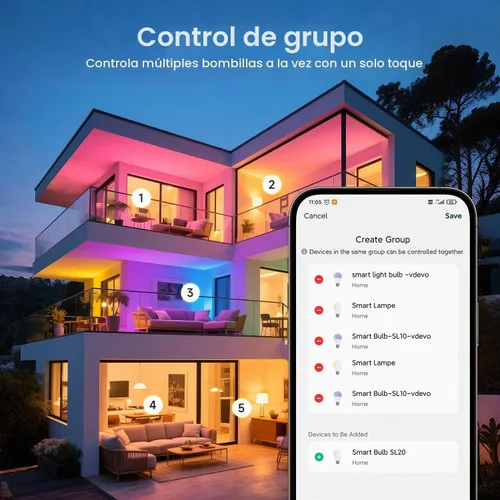 Vista 6 de TREATLIFE Bombillas inteligentes, bombilla LED inteligente A19 con certificación UL, WiFi Bluetooth que cambia de color, bombilla inteligente LED