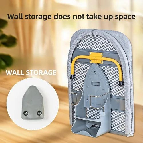 Vista 4 de Tabla de planchar plegable de montaje en pared con soporte de hierro, mini tabla de planchar de mesa, diseño portátil compacto, gris