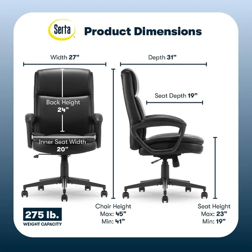 Vista 2 de Serta Comfort Ergo - Silla de oficina ejecutiva, diseño ergonómico de respaldo medio con soporte lumbar, cojín de asiento de doble capa semipelado