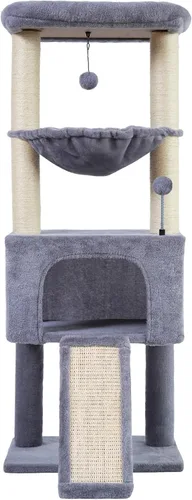 Vista 12 de ROYPET Árbol para gatos con condominio para gatos y dos hamacas, torre para gatos con postes rascadores y almohadillas para rascar, color beige