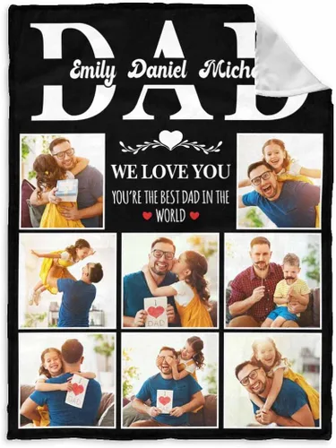Vista 37 de InterestPrint Manta personalizada para papá de parte de hija e hijo, manta de cama personalizada con el texto "Best Dad Ever" con Love You Daddy, 7