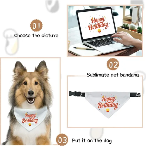 Vista 4 de 4 unidades de collar triangular blanco para perro, bandana para perro con hebilla ajustable sublimación en blanco, bandanas para perros y gatos, S