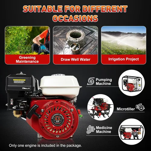 Vista 6 de Motor de gas de 6.5 HP – Motor de arranque refrigerado por aire de 160 cc de 4 tiempos, diseño OHV, velocidad de 3600 rpm para compresor