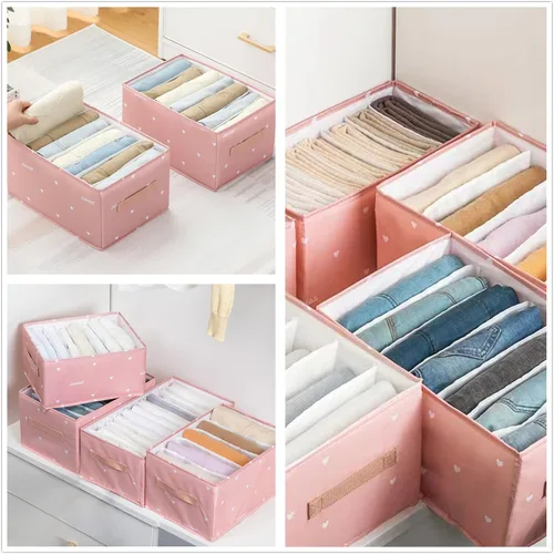Vista 7 de Organizador de ropa para armario, 2 piezas, lavable, organizador de ropa con tablero de soporte, plegable, grande, 7 rejillas, divisores, cajones