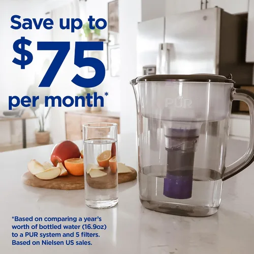 Vista 3 de PUR Plus jarra de filtro de agua de 7 tazas, limpiador, agua de gran sabor, apta para lavavajillas, potente, filtración que reduce el plomo, diseño