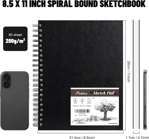 Vista 6 de KAKKUE Cuaderno de bocetos mixto de 8.5 x 11 pulgadas, 200 GSM, 80 hojas (160 páginas), bloc de dibujo encuadernado en espiral de tapa dura, papel