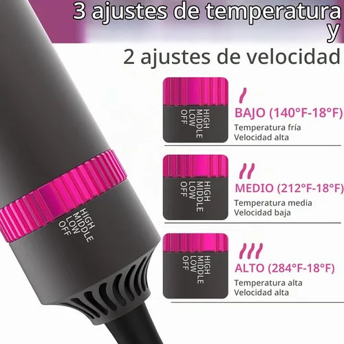 Vista 4 de Cepillo de aire caliente 5 en 1 con iones negativos, cerdas desmontables e intercambiables para alisar, rizar, secar, peinar y masajear el cuero