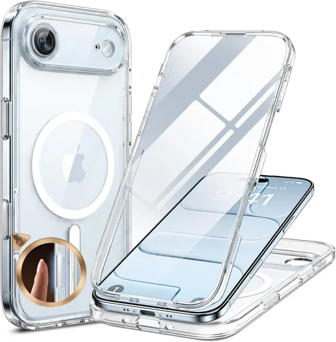 Vista 179 de Miracase - Funda magnética para iPhone 13 Pro Max de 6.7 pulgadas (compatible con MagSafe), transparente, completo, protector de pantalla de vidrio
