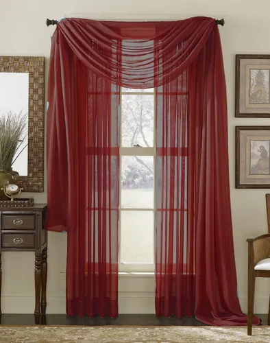 Vista 4 de Set de 3 piezas de cortina de gasa (2 piezas de 58" x 84") y cenefa de ventana (1 pieza de 37" x 216") (Negro)