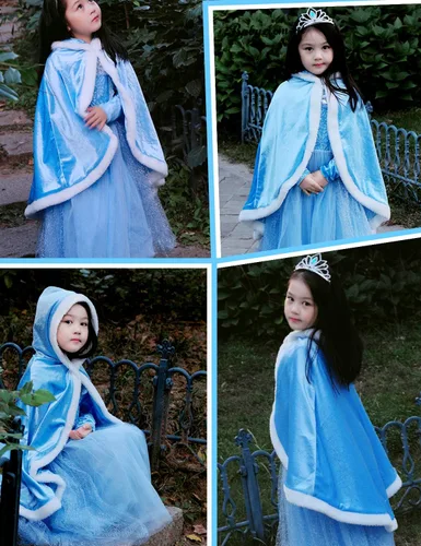 Vista 2 de Party Chili Fur Princess Hooded Cape Cloaks Costume for Girls Dress Up