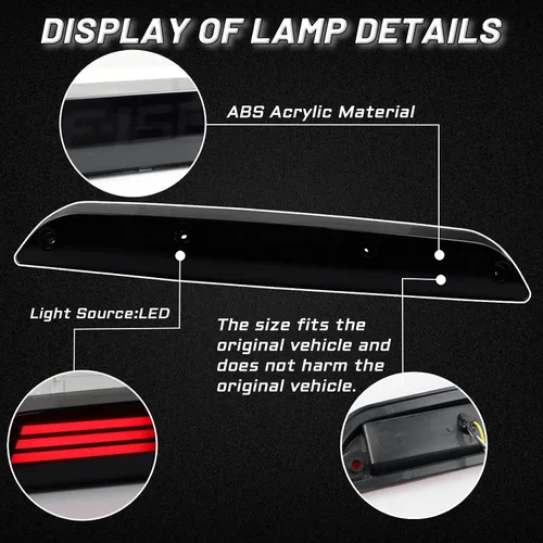 Vista 2 de PGTONOE Luz LED ahumada de montaje alto, tercera luz de freno, señal de giro, lámpara de carga, compatible con Ford F150 F250 F350 F450 Ranger