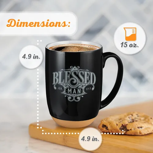 Vista 3 de Taza de café Christian Art Gifts: Hombre Bendito - Jeremías 17:7 Escritura inspiradora, 15 oz, Negro