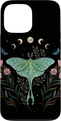 Vista 23 de Funda estética Witchy Luna Moth Flower Floral Moon Phases para iPhone 12 mini