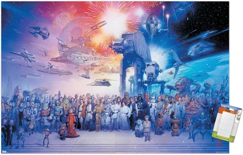 Vista 8 de Trends International Star Wars: Saga - Póster de pared de galaxia, 14.72 x 22.37 pulgadas, versión enmarcada de madera de granero