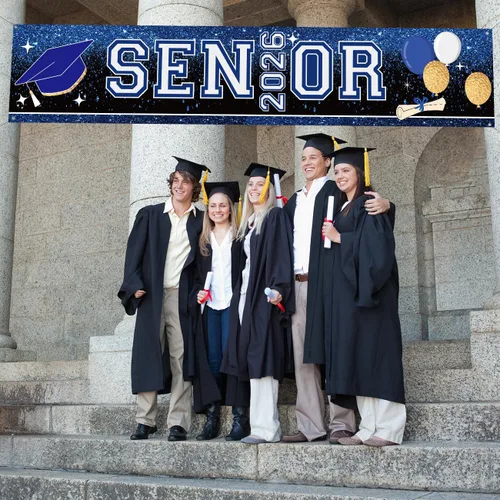 Vista 4 de Decoraciones de fiesta de graduación azul y blanco para personas mayores 2026, cartel más grande para patio, jardín, jardín, para clase de 2026